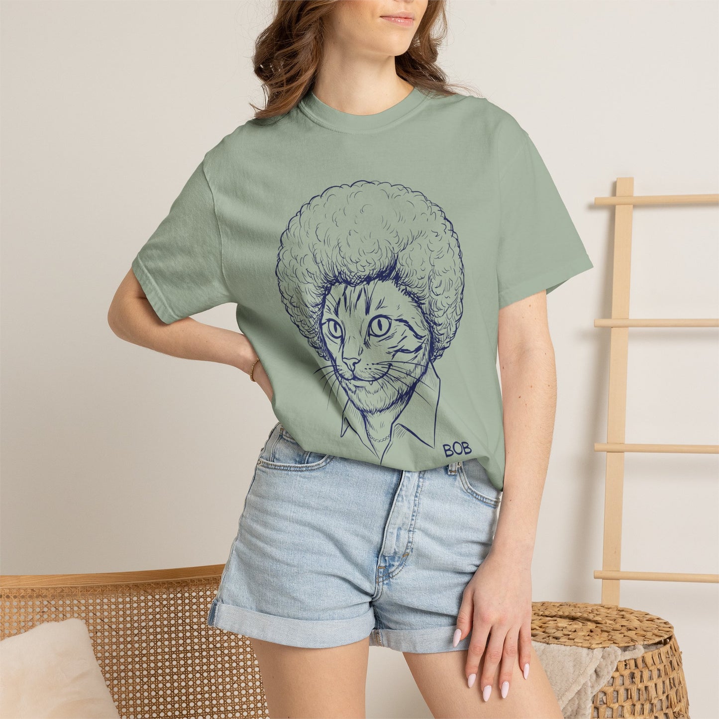 Cat with Afro T-Shirt — 'Bob' Retro Sketch Tee