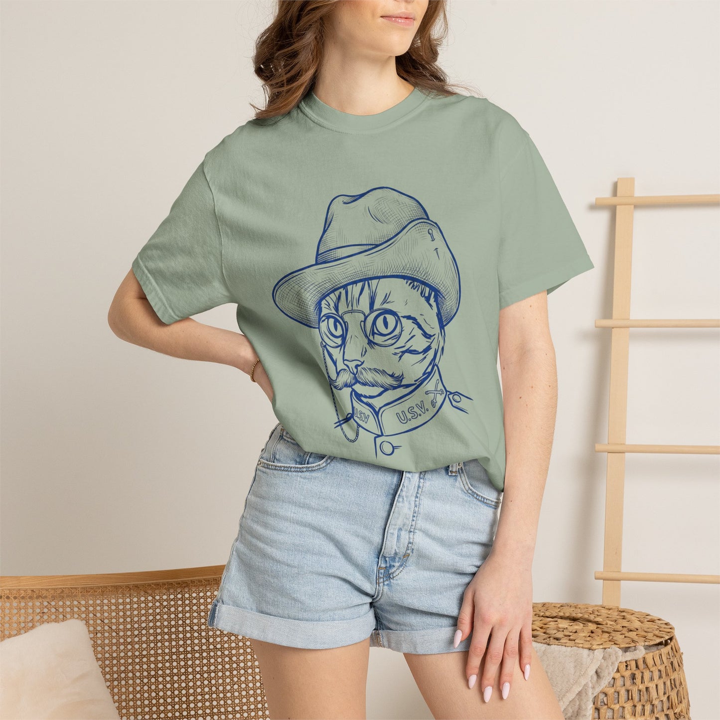 Cat Cowboy T-Shirt — Vintage Line Art Cat in Hat Tee
