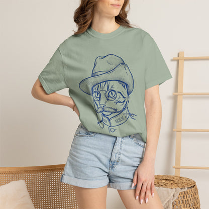 Cat Cowboy T-Shirt — Vintage Line Art Cat in Hat Tee