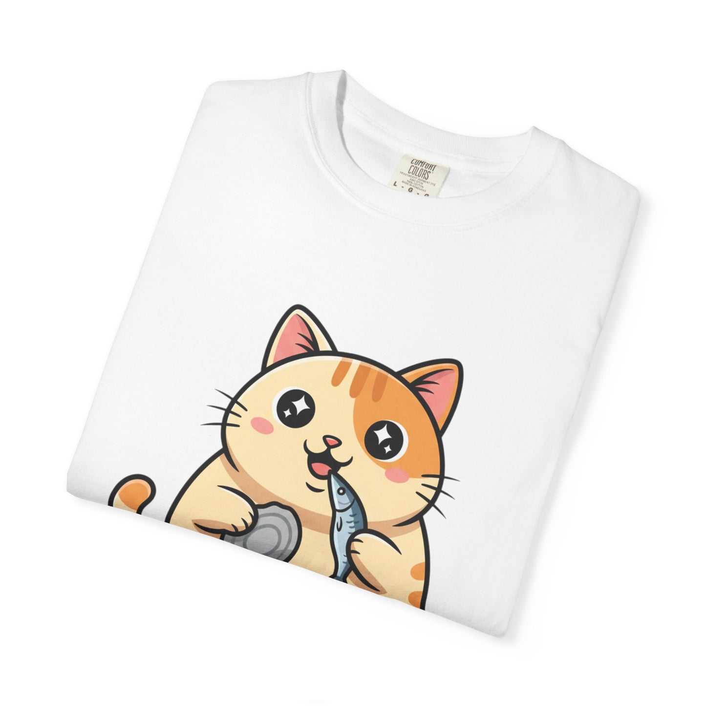 Cat Eating Tuna T-Shirt — Cute Cartoon Cat Graphic Tee