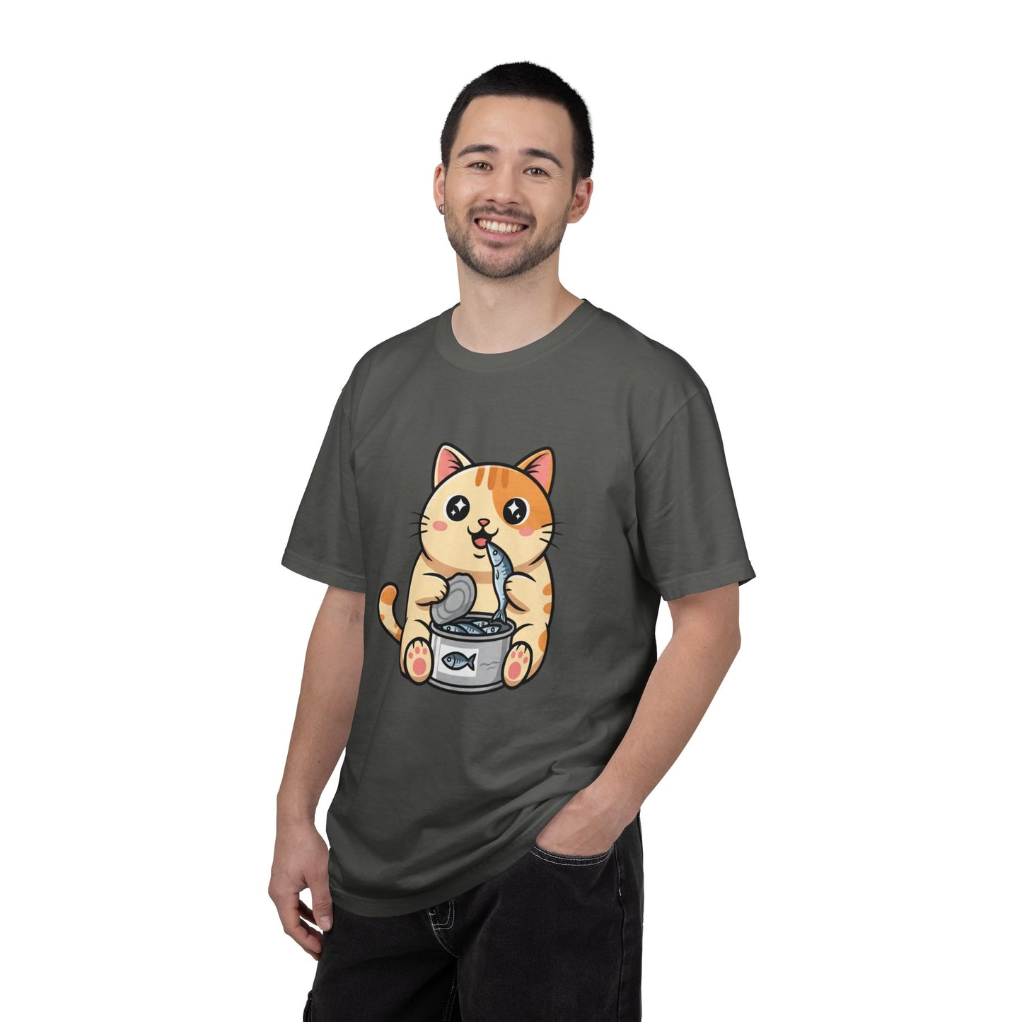 Cat Eating Tuna T-Shirt — Cute Cartoon Cat Graphic Tee