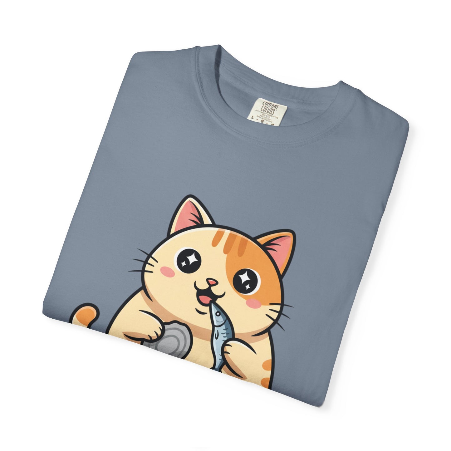 Cat Eating Tuna T-Shirt — Cute Cartoon Cat Graphic Tee