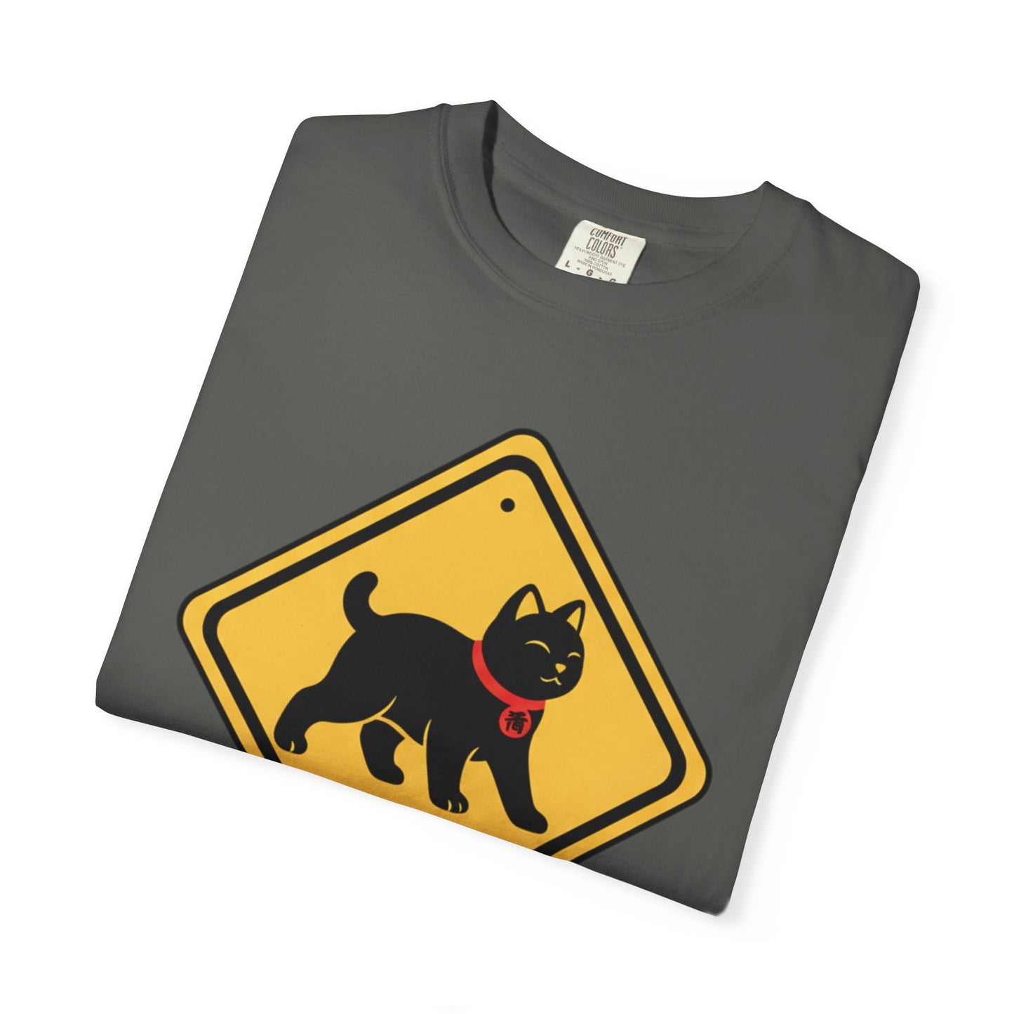 Cat Crossing T-Shirt — Japanese Lucky Cat Caution Sign Tee