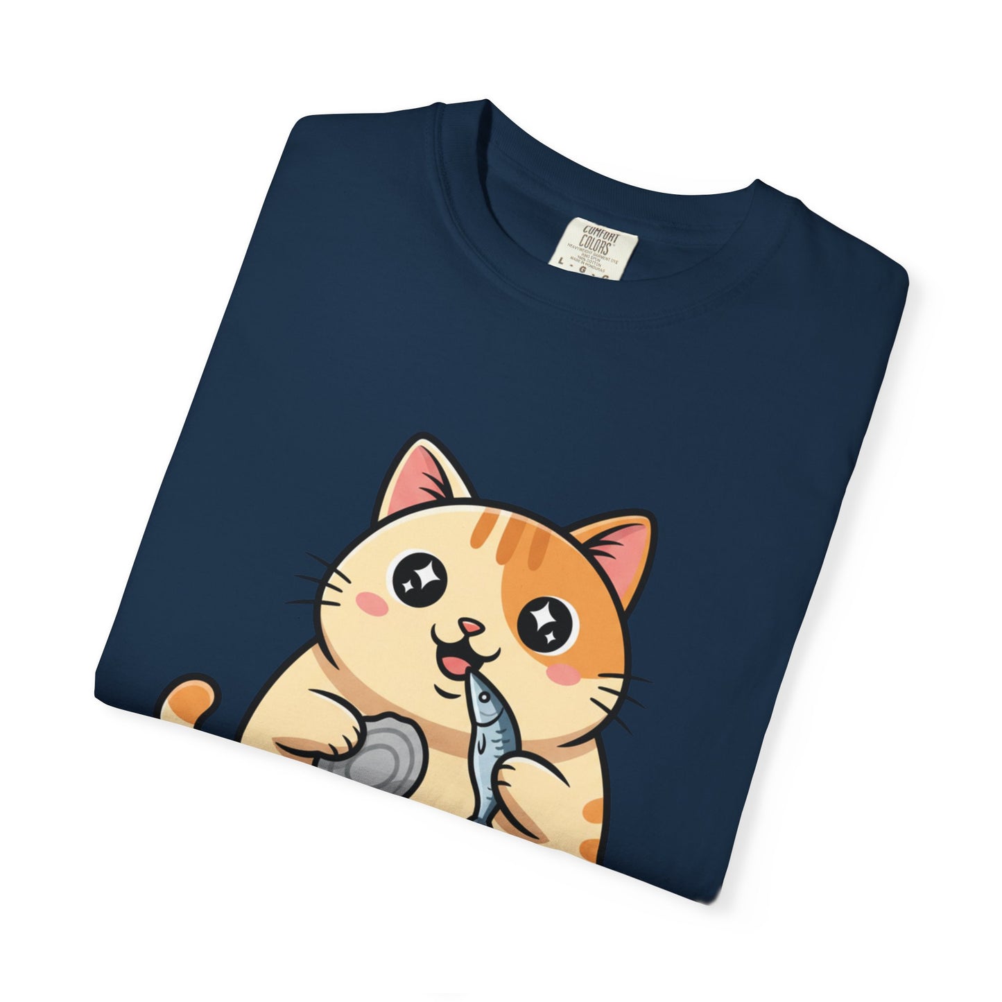 Cat Eating Tuna T-Shirt — Cute Cartoon Cat Graphic Tee