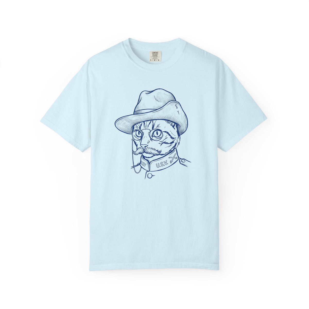 Teddy the Cat T-Shirt — Vintage Line Art Cat as Teddy Roosevelt
