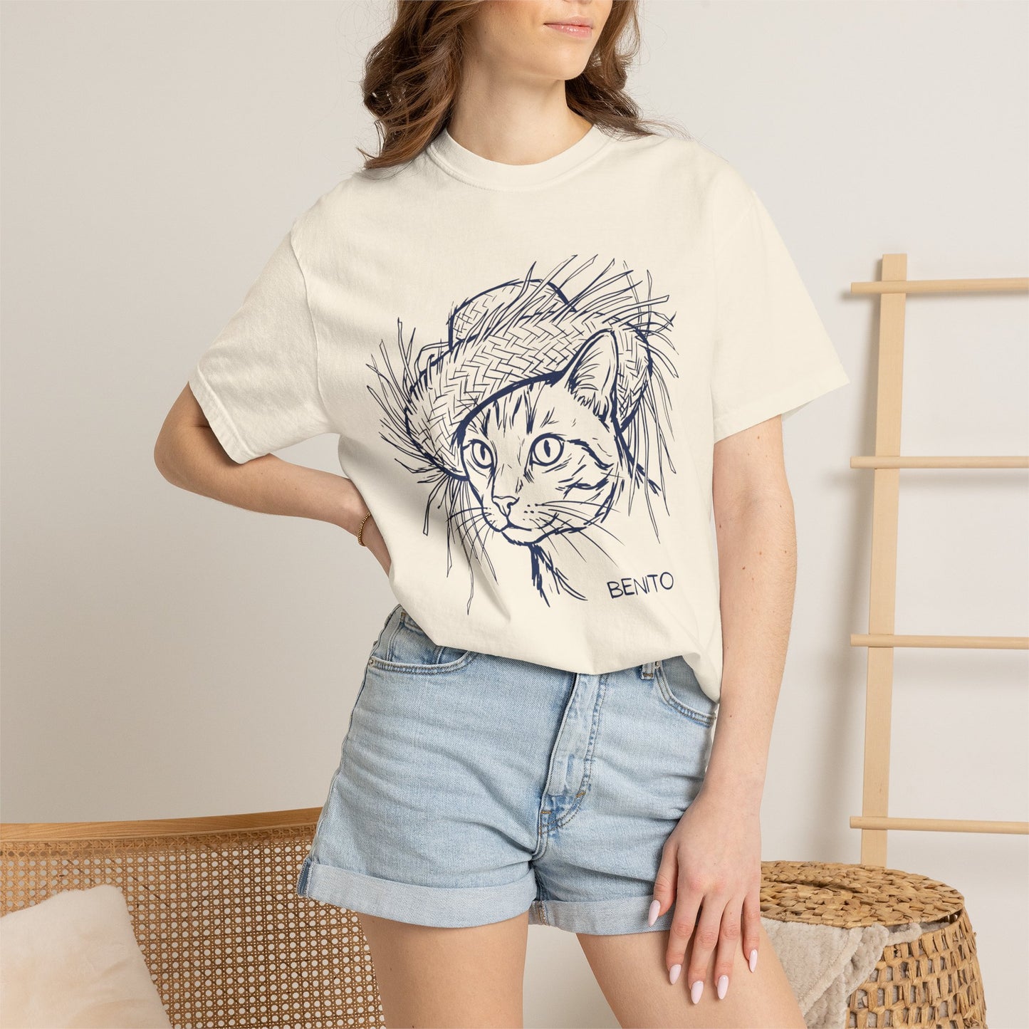 Benito Cat Proudly Wearing Classic Puerto Rican Straw Hat T-Shirt