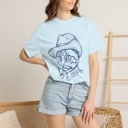 Cat Cowboy T-Shirt — Vintage Line Art Cat in Hat Tee