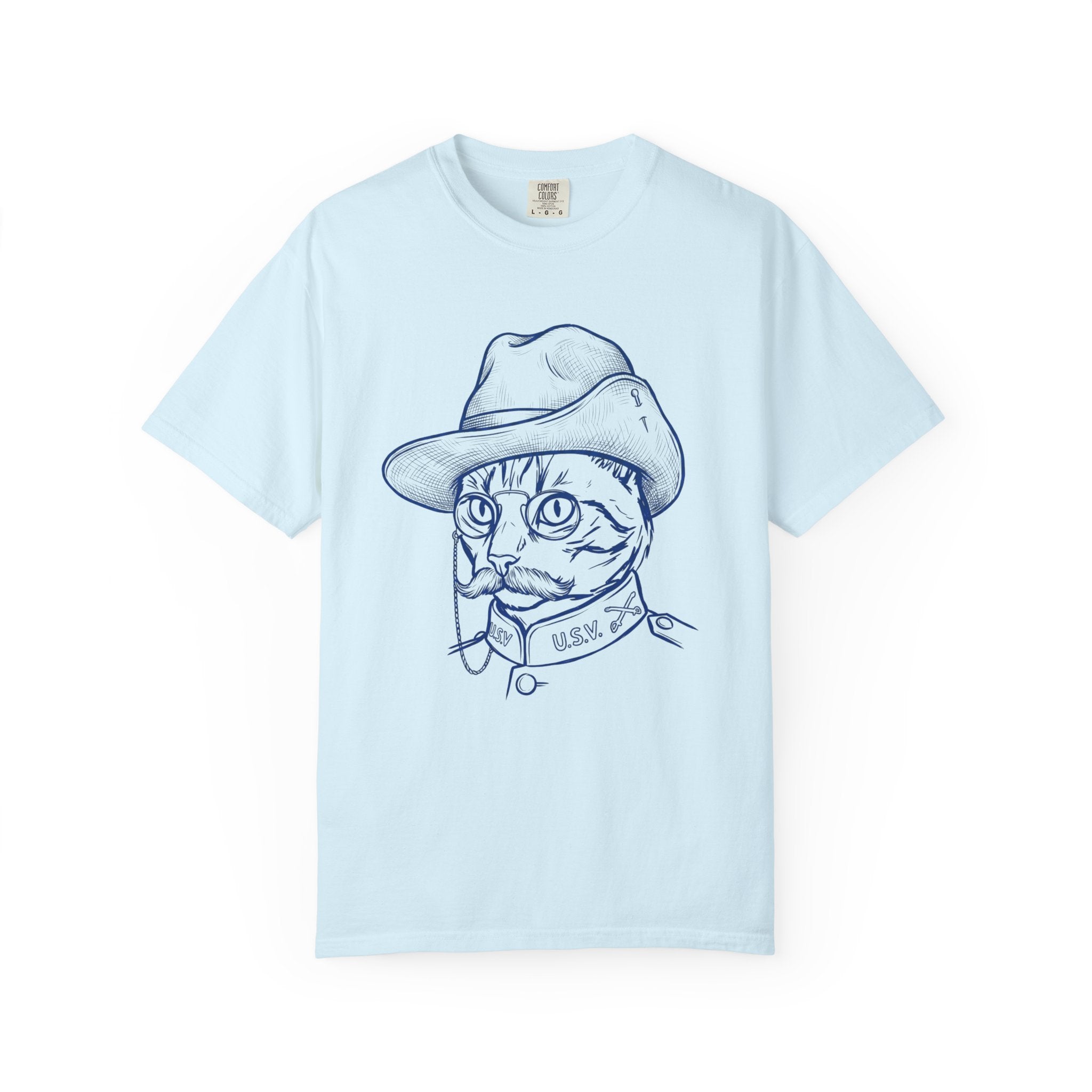Teddy the Cat T-Shirt — Vintage Line Art Cat as Teddy Roosevelt