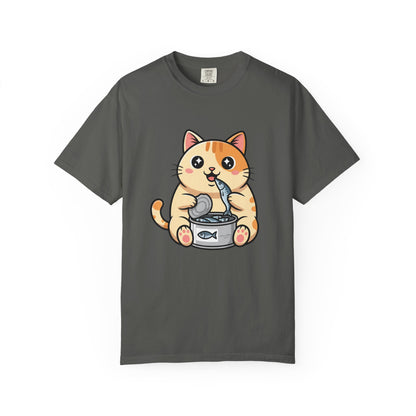 Cat Eating Tuna T-Shirt — Cute Cartoon Cat Graphic Tee