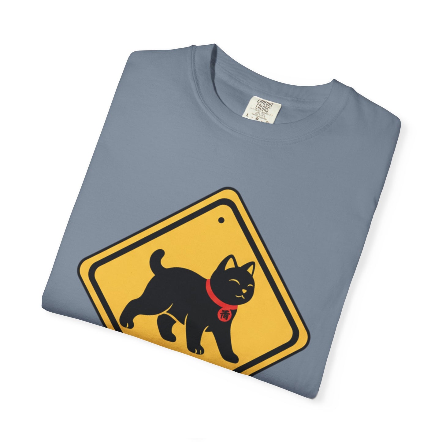 Cat Crossing T-Shirt — Japanese Lucky Cat Caution Sign Tee