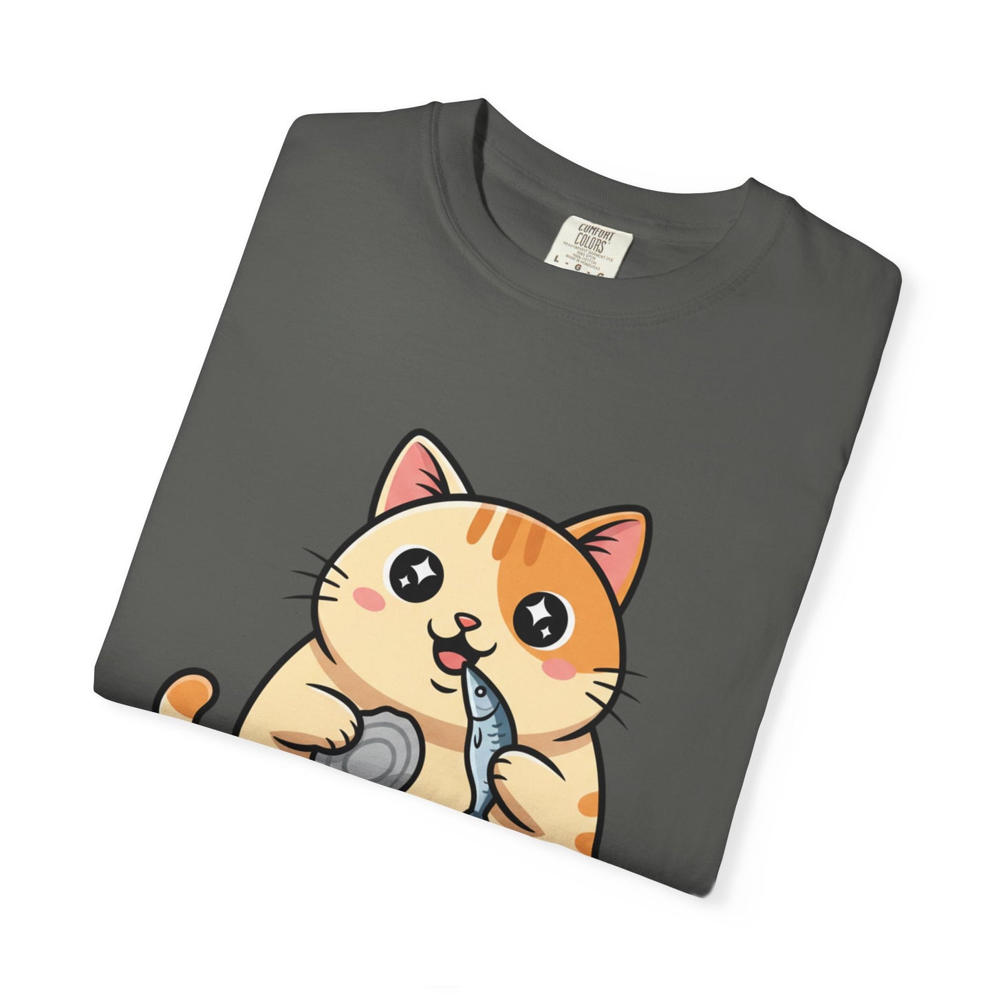 Cat Eating Tuna T-Shirt — Cute Cartoon Cat Graphic Tee