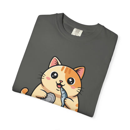 Cat Eating Tuna T-Shirt — Cute Cartoon Cat Graphic Tee