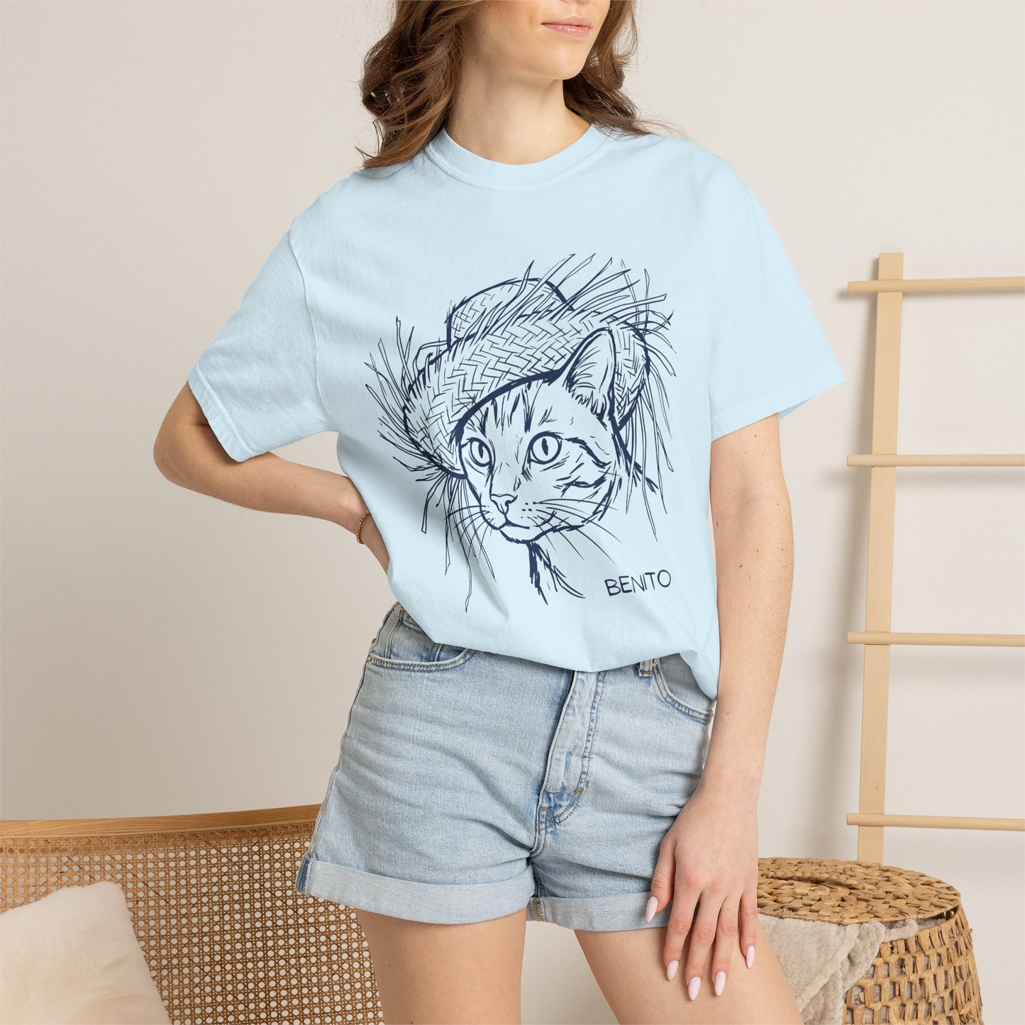 Benito Cat Proudly Wearing Classic Puerto Rican Straw Hat T-Shirt