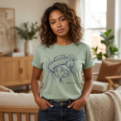 Benito Cat Proudly Wearing Classic Puerto Rican Straw Hat T-Shirt
