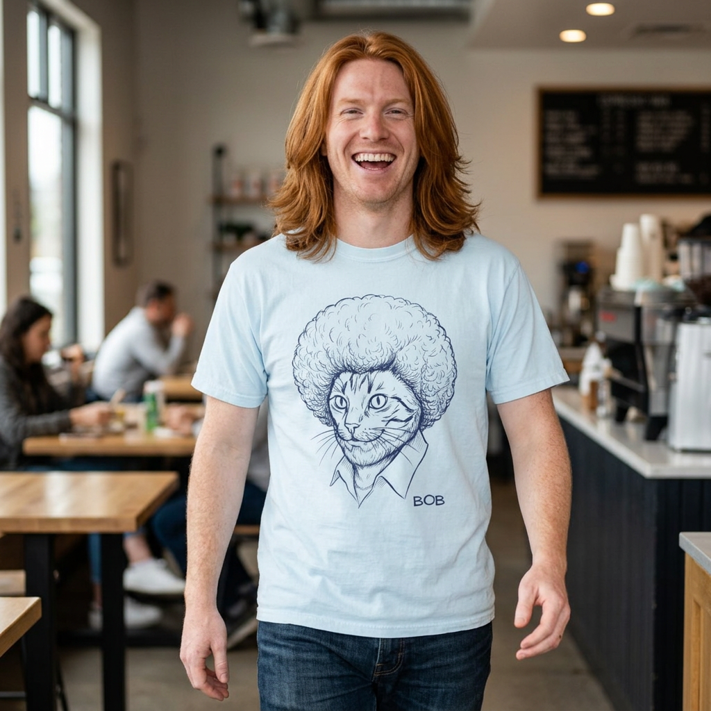 Cat with Afro T-Shirt — 'Bob' Retro Sketch Tee
