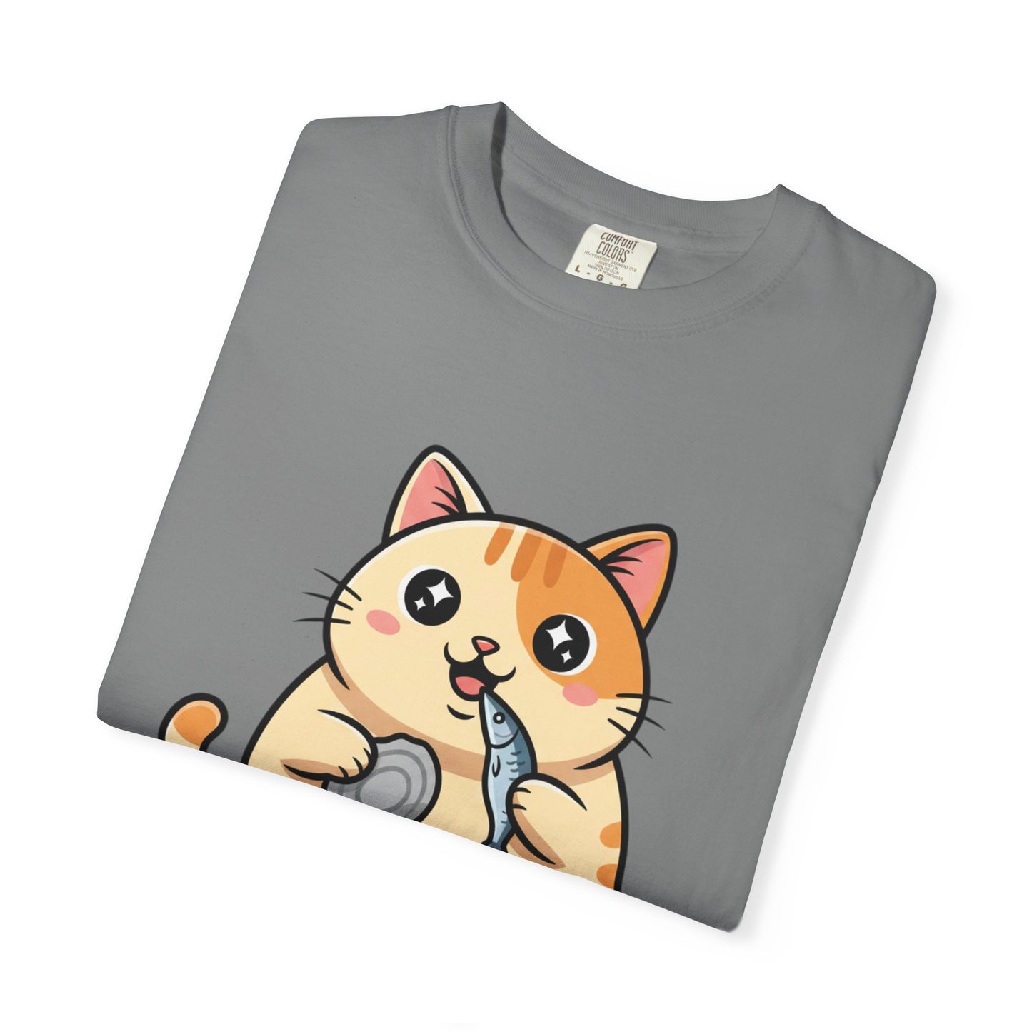 Cat Eating Tuna T-Shirt — Cute Cartoon Cat Graphic Tee