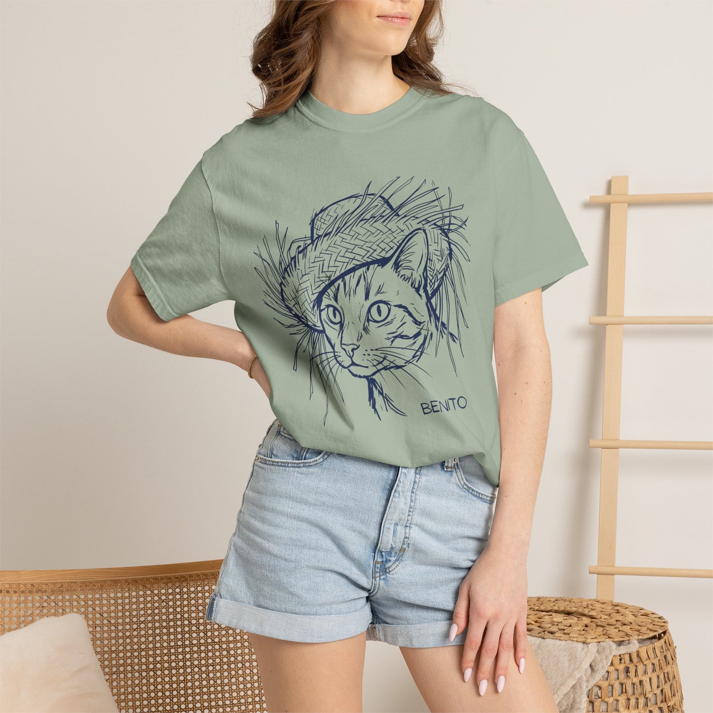 Benito Cat Proudly Wearing Classic Puerto Rican Straw Hat T-Shirt