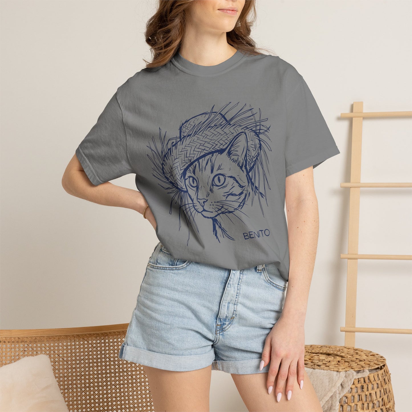 Benito Cat Proudly Wearing Classic Puerto Rican Straw Hat T-Shirt