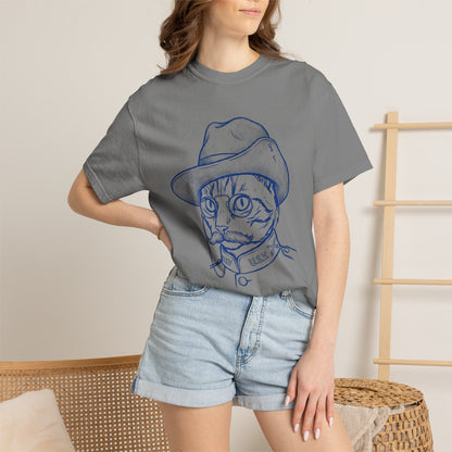 Cat Cowboy T-Shirt — Vintage Line Art Cat in Hat Tee