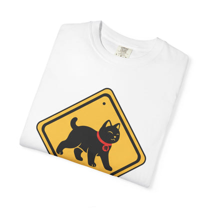 Cat Crossing T-Shirt — Japanese Lucky Cat Caution Sign Tee