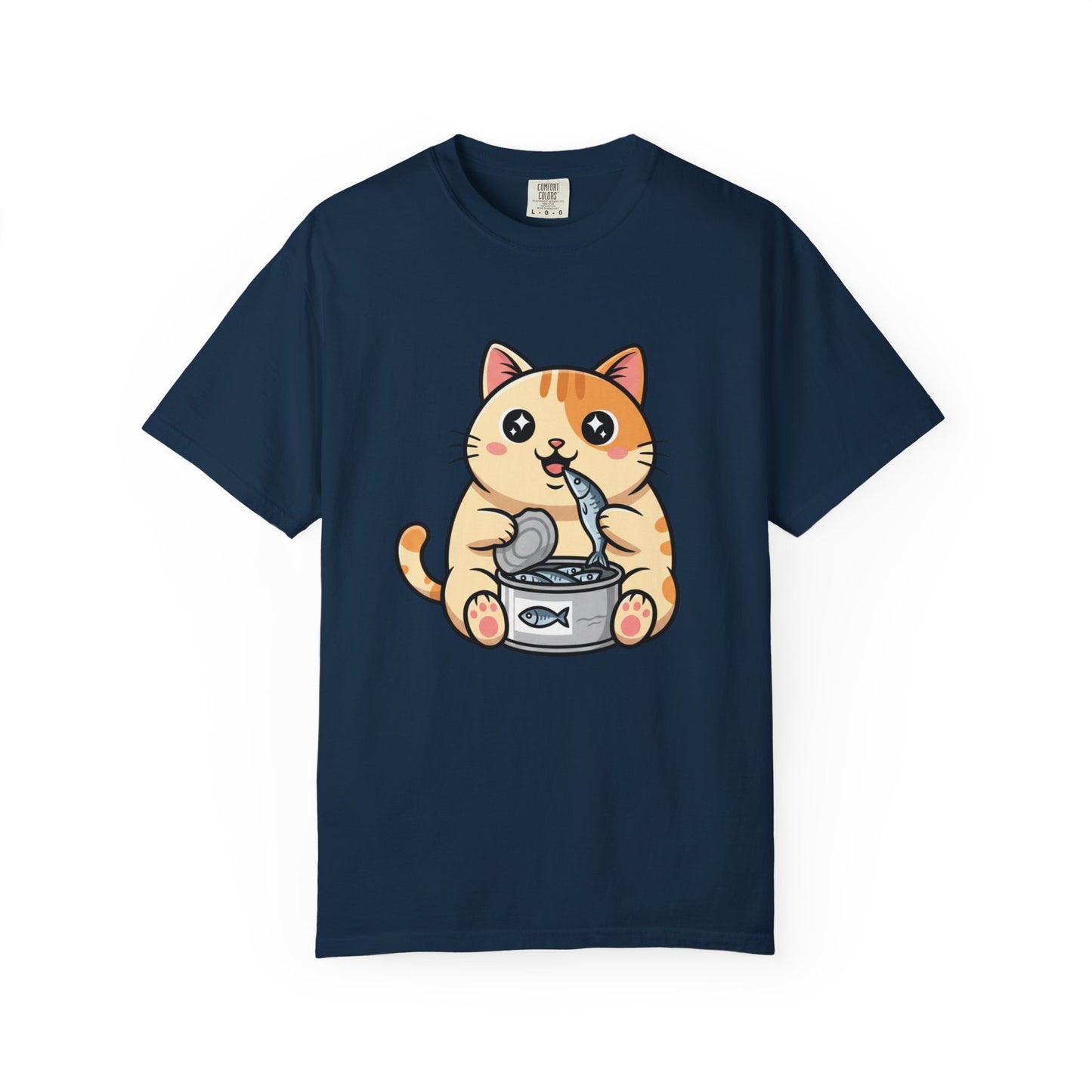 Cat Eating Tuna T-Shirt — Cute Cartoon Cat Graphic Tee