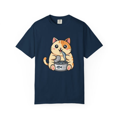 Cat Eating Tuna T-Shirt — Cute Cartoon Cat Graphic Tee