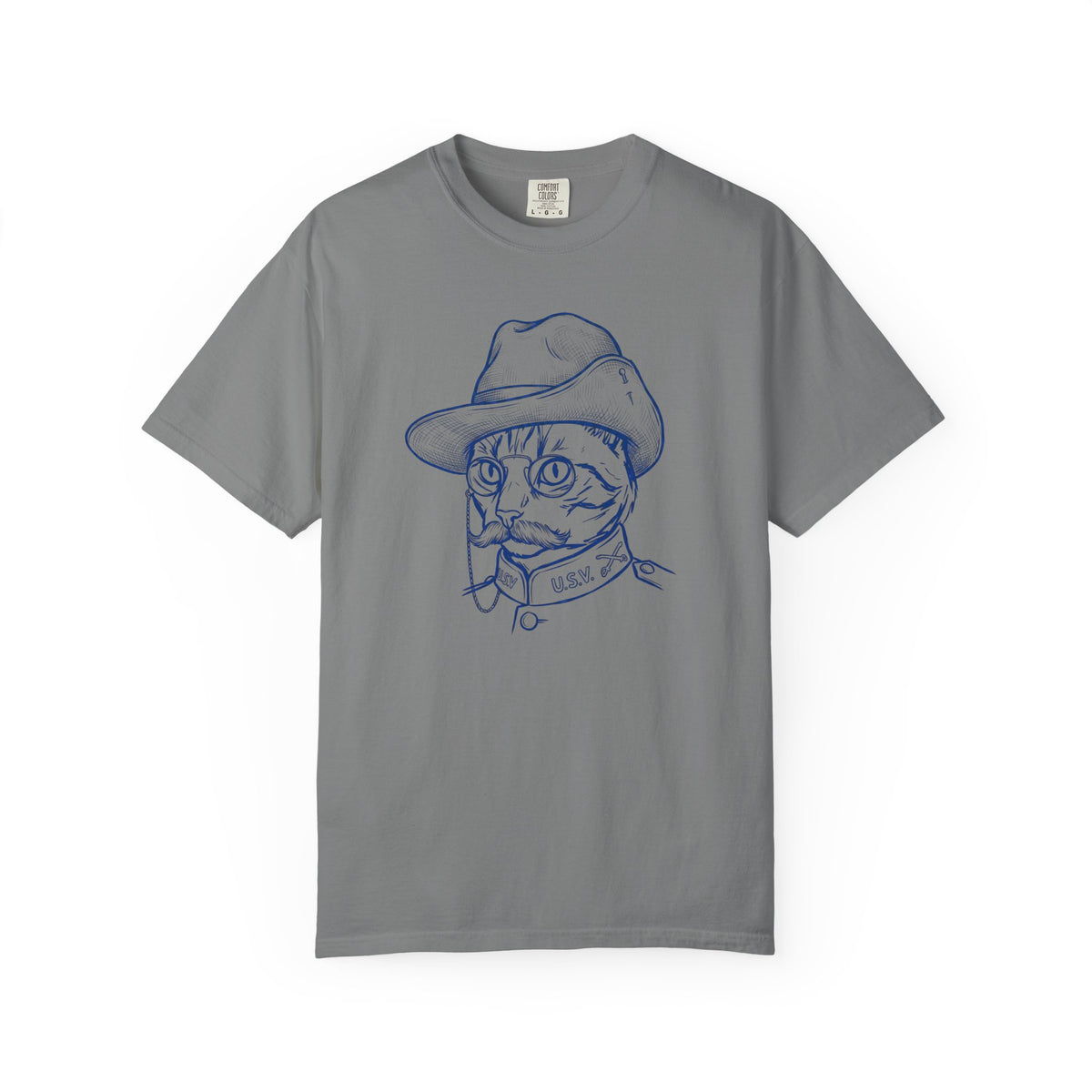 Teddy the Cat T-Shirt — Vintage Line Art Cat as Teddy Roosevelt