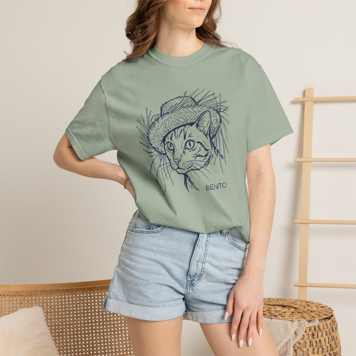 Benito Cat Proudly Wearing Classic Puerto Rican Straw Hat T-Shirt