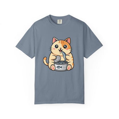 Cat Eating Tuna T-Shirt — Cute Cartoon Cat Graphic Tee
