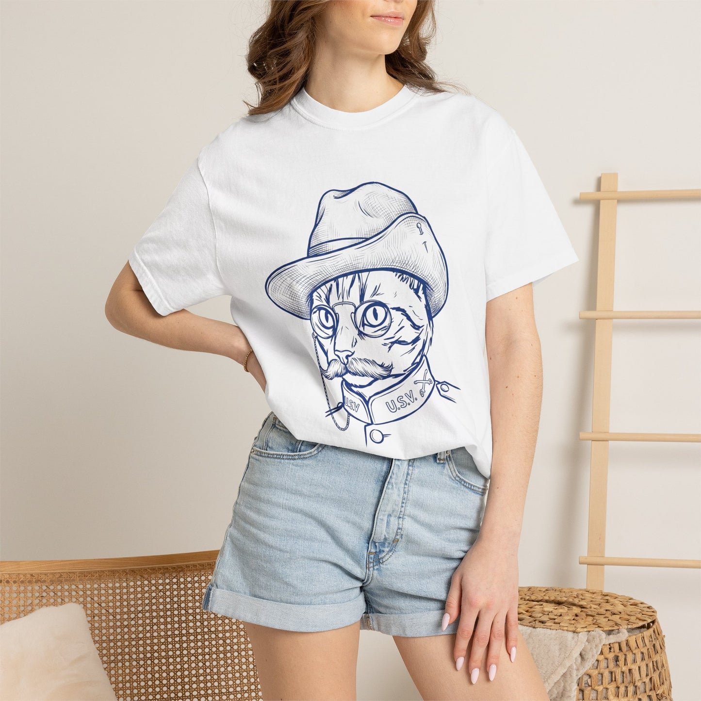 Cat Cowboy T-Shirt — Vintage Line Art Cat in Hat Tee