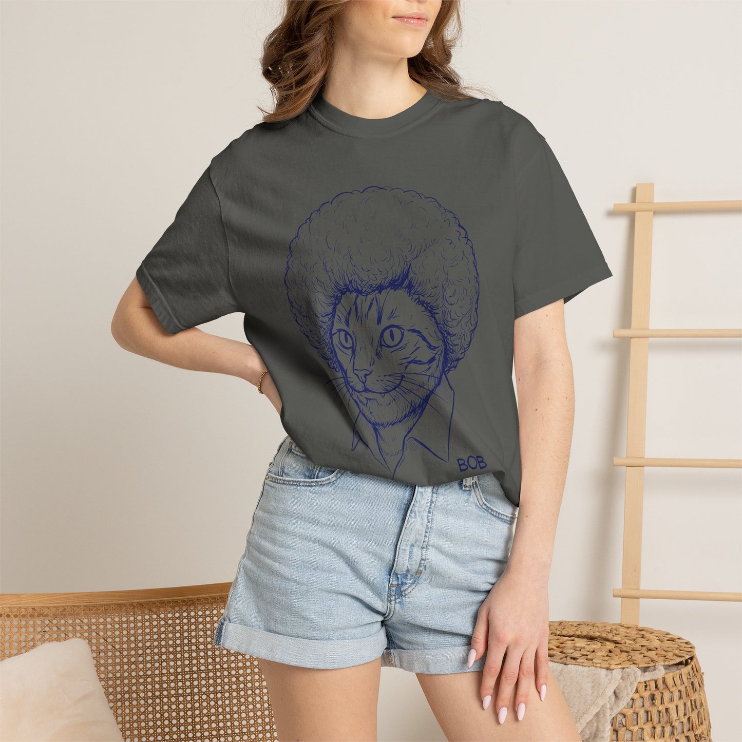 Cat with Afro T-Shirt — 'Bob' Retro Sketch Tee