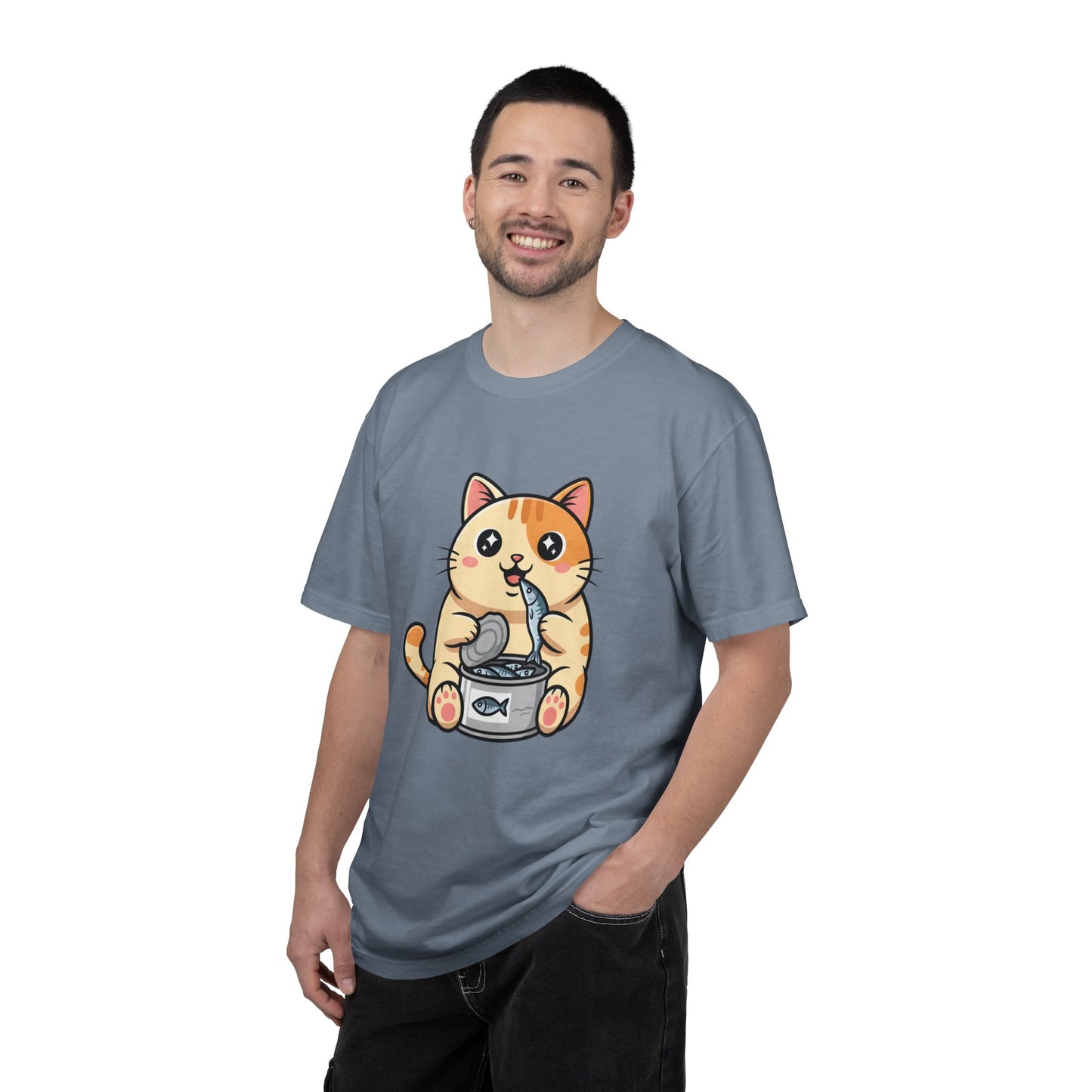 Cat Eating Tuna T-Shirt — Cute Cartoon Cat Graphic Tee