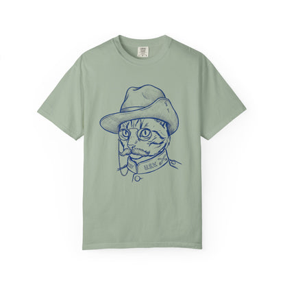 Cat Cowboy T-Shirt — Vintage Line Art Cat in Hat Tee