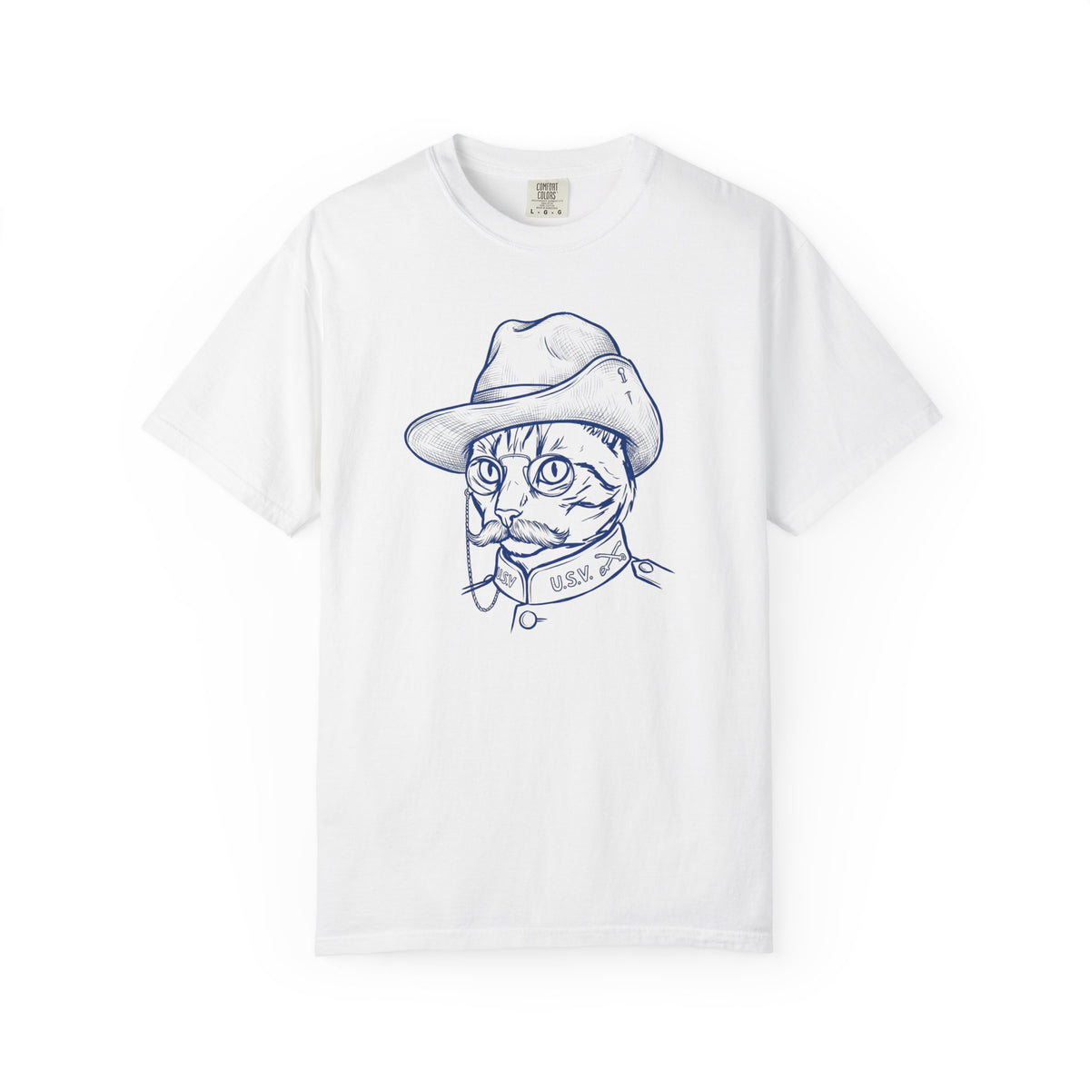 Teddy the Cat T-Shirt — Vintage Line Art Cat as Teddy Roosevelt
