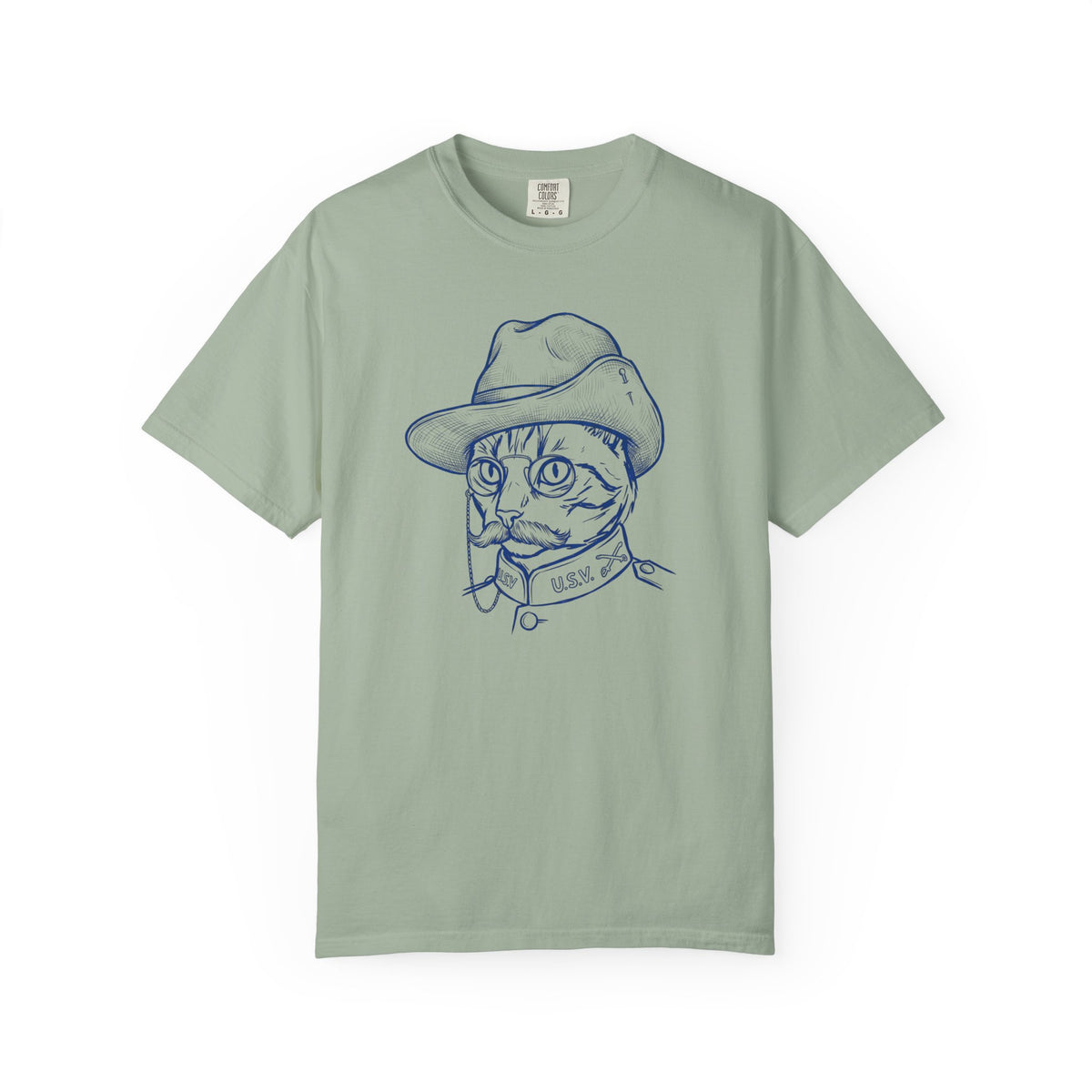 Teddy the Cat T-Shirt — Vintage Line Art Cat as Teddy Roosevelt