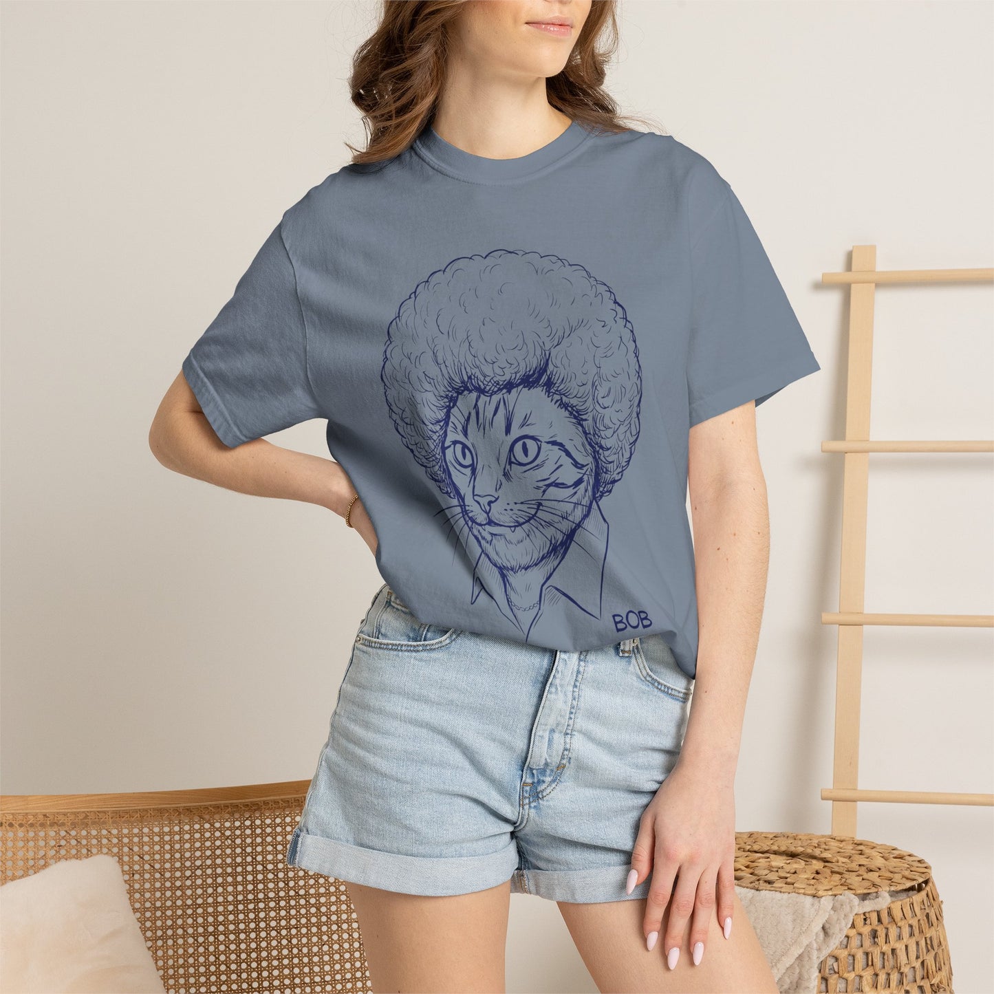Cat with Afro T-Shirt — 'Bob' Retro Sketch Tee