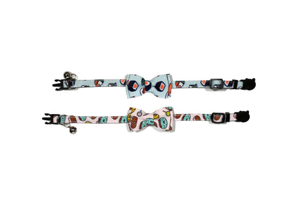 2 Pack Cat Collar with Bowtie - Sushi and Donut Print