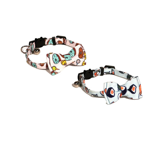 2 Pack Cat Collar with Bowtie - Sushi and Donut Print