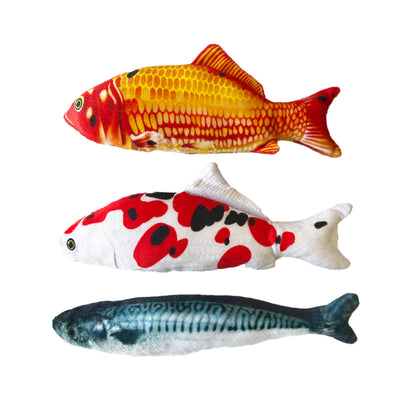 Cat Bonnet Catnip Fish Toys. 3-pack with Koi, Goldfish, and Sardine Shapes.